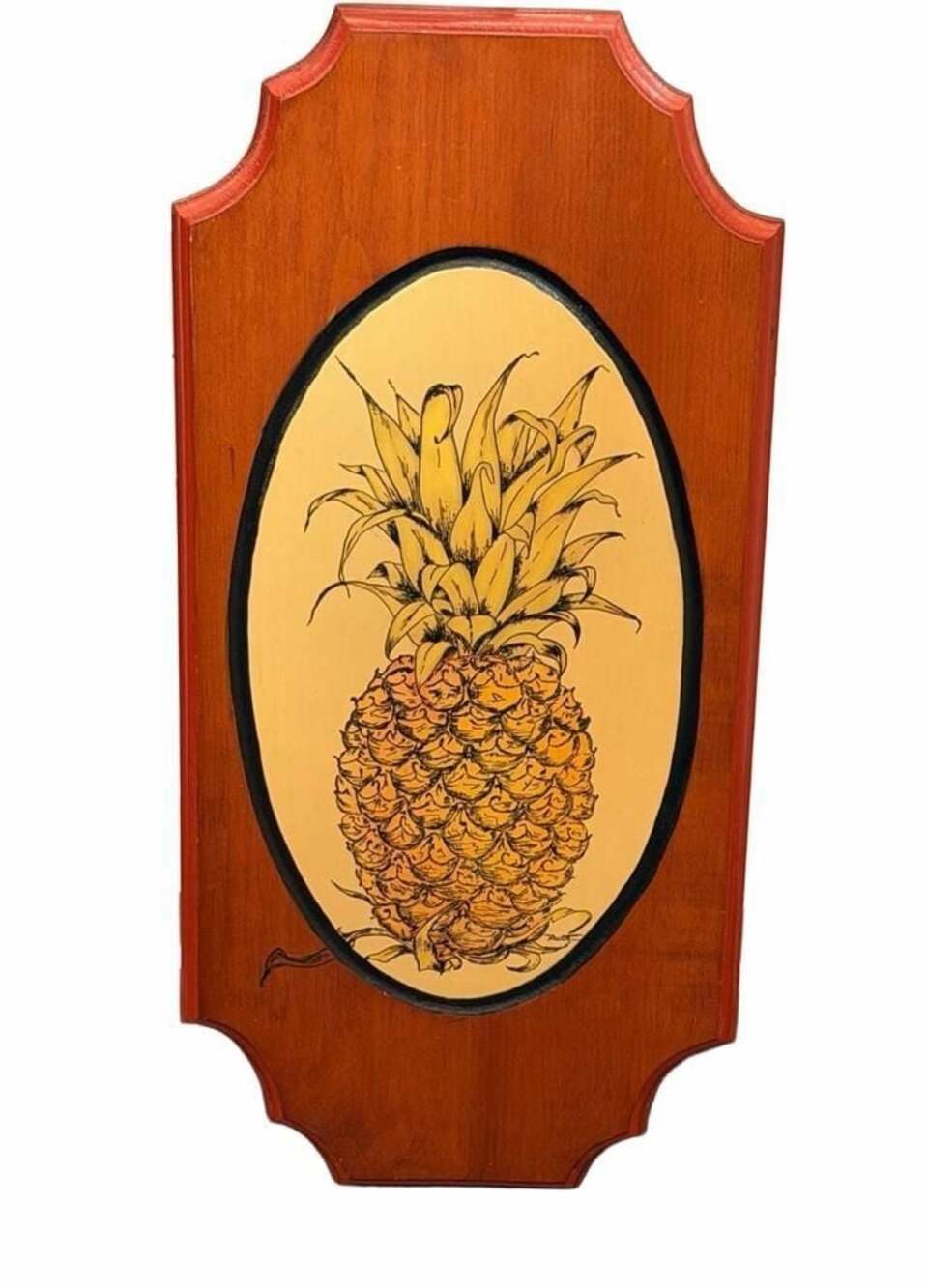 Vintage Hand Painted Wooden Pineapple Wall Plaque Art